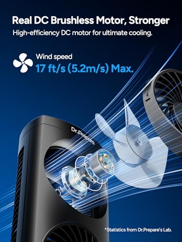 DR.PREPARE Desk Fan USB DC Tower Cooling Fan with Remote Control, DC Motor Portable Oscillating Fan, 3 Speeds, Dual Air Circulation, 110° Oscillation, Table Fan for Bedroom Dorm Room Office Desktop