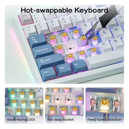 EPOMAKER TH108 PRO Full Size Mechanical Keyboard with Screen & Knob, Wireless Gaming Keyboard with 10000mAh, Creamy Gasket, Hot Swap, Custom Driver, RGB Backlight (White, Creamy Jade) - color: White, size: Creamy Jade