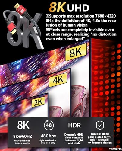 2-Pack/9.8FT 8K Video Cable, Compatible with HDMI 2.1 Devices [8K@60Hz 4K@240Hz 144Hz 120Hz] UHD, 3D ，48Gbps High Speed Cord Compatible for PC, Laptop, PS5/PS4 Pro, Switch, Xbox, and More - size: 9.8T(3m)
