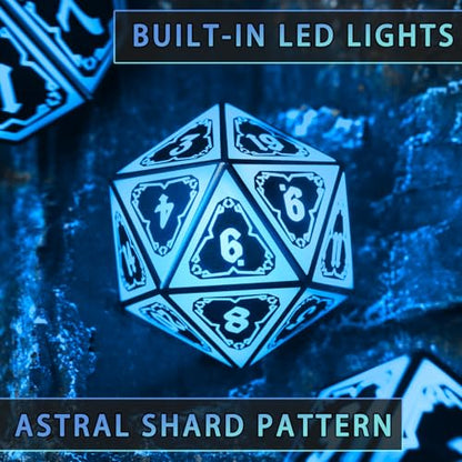 FONVGOGO DND Dice Set, Dungeons and Dragons Light Up Rechargeable LED Dice | D and D Glow in the Dark Dice with Charging Box for RPG Tabletop Games, DND Gifts for Ttrpg, Astral Shard Blue - color: Astral Shard Blue