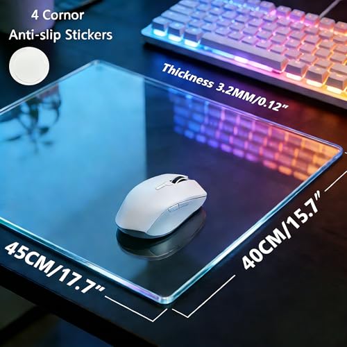 Glass Gaming Mouse Pad,Clear Hard Surface Gaming Mousepad,17.7''X15.7'' Tempered Glass Desk Mat,Ultra-Smooth Large Square Desk Mat,Improved Precision and Speed for Esports FPS Players - color: Transparent