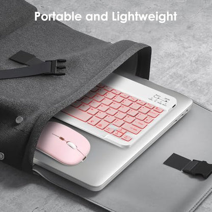 LAMA 7 Colors Backlit Bluetooth Keyboard and Mouse Combo for iPad Pro/Air/Mini, Ultra-Slim Rechargeable Wireless Keyboard and Mouse for iPhone 15/14/13 Pro/Samsung/PC/Laptop/iOS/Windows/Android,PK - color: Pink