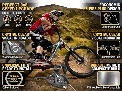 3x8 Speed Bike Shifter Brake Levers Combo, 24-Speed Integrated Bicycle Gear Shifter Set with Visual Gear Indicator & Stainless Steel Shift Cables, Replacement Parts for Mountain Bike, Road Bike, MTB - style: 3x8