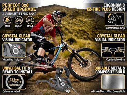 3x8 Speed Bike Shifter Brake Levers Combo, 24-Speed Integrated Bicycle Gear Shifter Set with Visual Gear Indicator & Stainless Steel Shift Cables, Replacement Parts for Mountain Bike, Road Bike, MTB - style: 3x8
