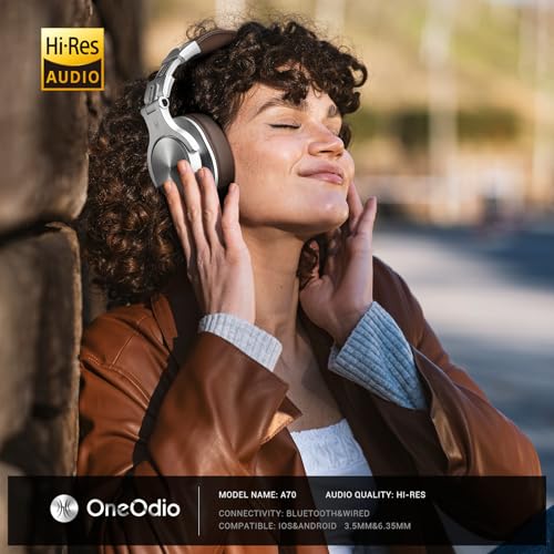OneOdio A70 Bluetooth Over Ear Headphones, Wireless Headphones w/ 72H Playtime, Hi-Res, 3.5mm/6.35mm Wired Audio Jack for Studio Monitor & Mixing DJ E-Guitar AMP, Computer Laptop PC Tablet - Silver - color: Silver