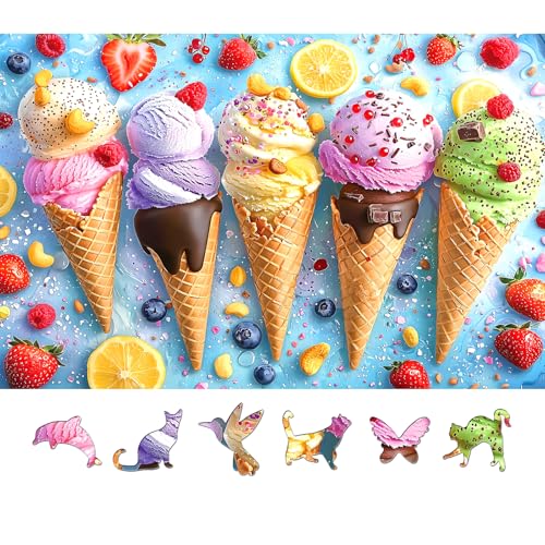 500 Piece Puzzle for Adults, Jigsaw Puzzles with Ice Cream Cones with Fruit, Funny Puzzle, Perfectly Fitting Pieces, Home Decor Birthday Party Gift for Adults Seniors 23"x15" - color: Ice Cream Cones