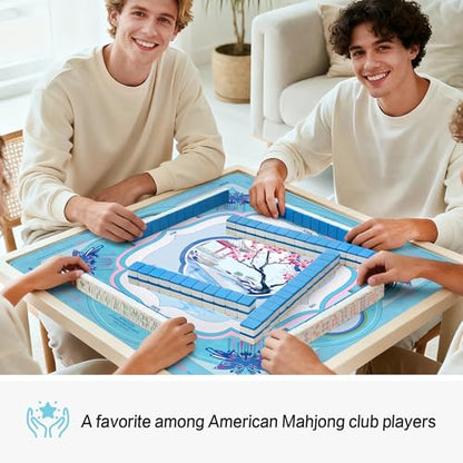 KUNTE Mahjong Mat,Blue Blossom Stream, 32"x32" | Non-Slip, Quiet, Waterproof, Foldable, For American Mahjong - color: Blossom Stream