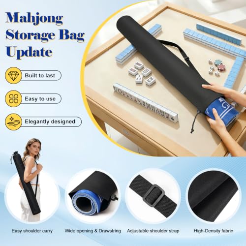 Shipped Rolled Mahjong Mat with Rules Without Creases, 3mm, 32.5" x 32.5" | Anti-Slip Rubber Base, Travel-ready with Carry Bag, Soft & Water-Repellent Surface, Noise-Reduce, for Poker & Card game - color: Blue