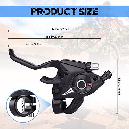 TOBWOLF Bicycle Brake Levers Shifter, 3x8 24 Speed Mountain Bike shifters Set, Left Right Brake Lever Shifter Kits with Gear Indicator, Replacement with Shift Cables for Moutain Bike Folding Bike | Integrated Brake & Shifter Design | Gear Indicator with S