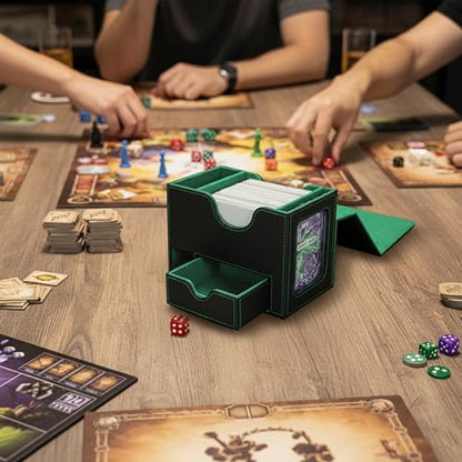 MTG Deck Box for Commander with Dice Tray - Card Deck Box Fits 100 Double-Sleeved Cards & 35PT Card Brick with Commander Display & Magnetic Holder for TCG/CCG Games(Black/Green) - color: Black Green