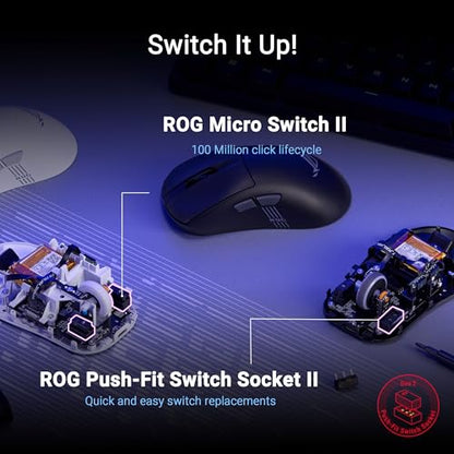 ASUS ROG Keris II Origin Wireless Gaming Mouse – Right-Handed Ergonomic, 65g, Tri-Mode Connectivity, 42K DPI, up to 127Hr Battery, Web-Based Configuration, PC/Mac Support - color: White, style: Keris II Origin