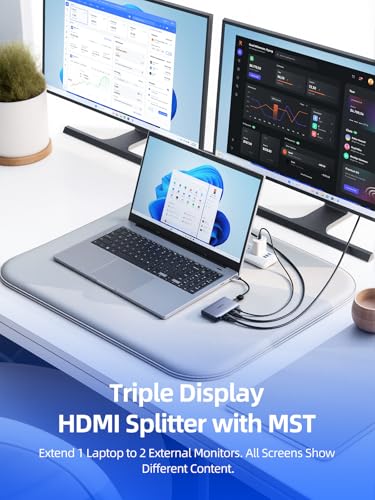 llano USB-C to Dual HDMI Adapter for Dual Monitors, HDMI Splitter with Dual 4K@60Hz Extended Display, 2K@144Hz@120Hz Support, 100W PD Charging, MST Hub for MacBook and Windows Laptop