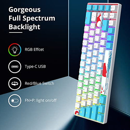 Owpkeenthy Portable 60% Mechanical Gaming Keyboard, Ultra Compact RGB Wired 65 Percent Mini Office Keyboard Backlit with Red Switch for PC/PS5/XBOX(Blue/ 68 Red Switch) - color: Blue/ 68 Red Switch