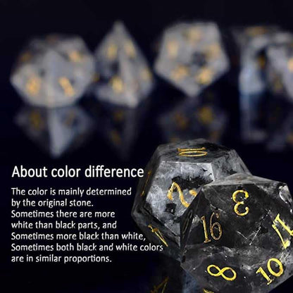 Natural Gemstone DND Dice Set,7 Pcs Labradorite Handmade Polyhedral D&D Dice with Gift Box for Dungeons and Dragons MTG Role Playing Games (Labradorite) - color: Os90