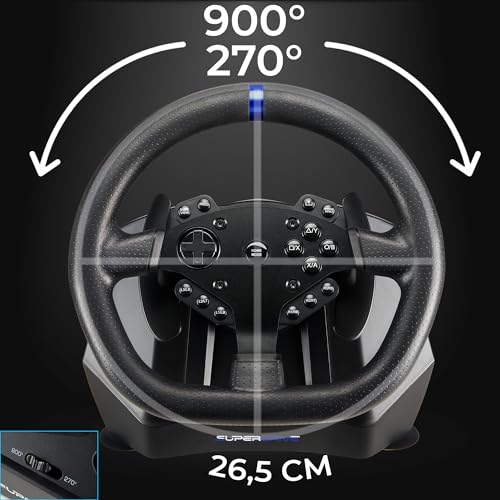SUBSONIC - Superdrive SV950 Racing Wheel Switch 2/Switch PS4 PC Xbox Series | Steering Wheel with Pedals and Paddles - Vibration - 3 Sensitivity Modes - Diameter 26.5 cm, Rotation 900°