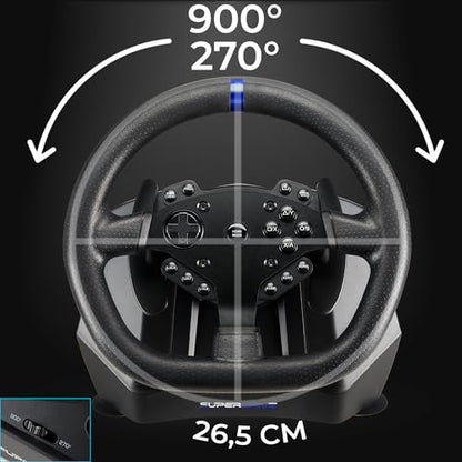 SUBSONIC - Superdrive SV950 Racing Wheel Switch 2/Switch PS4 PC Xbox Series | Steering Wheel with Pedals and Paddles - Vibration - 3 Sensitivity Modes - Diameter 26.5 cm, Rotation 900°