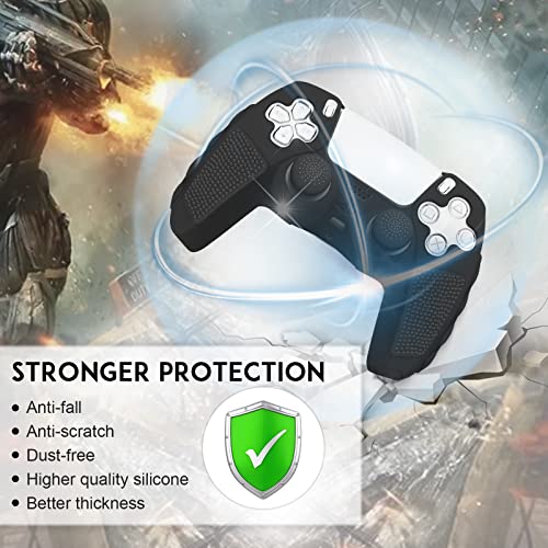 SIKEMAY Anti-Slip PS5 Controller Skin, Soft Thicken Non-Slip Studded Silicone Gel Grip Protective Cover Case for PlayStation 5 Controller Grip, 2 Pack with 8 x Thumb Grip Caps - color: Black