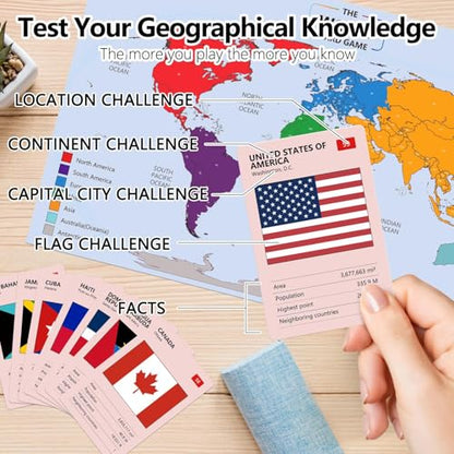 The World Card Game - World Flags Flashcards - Geography Board Game with World Map Educational Games for Adults Party Game Night, Birthday Learning Gift for 2-5 Players