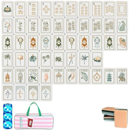 4 Layer Mahjong Tiles, 2026 Premium 160 Pcs Acrylic American Mahjong Tiles Set with Dice, Engraved Four Layer Mahjong Tile with Exquisite Carrying Bag, Home Trips Social Game (Peach) - color: Peach