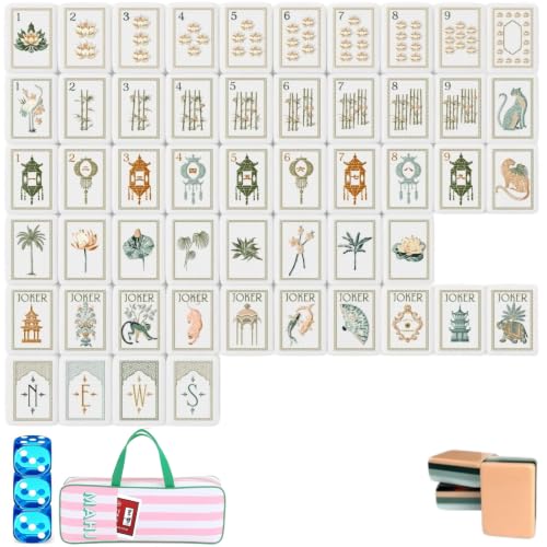 4 Layer Mahjong Tiles, 2026 Premium 160 Pcs Acrylic American Mahjong Tiles Set with Dice, Engraved Four Layer Mahjong Tile with Exquisite Carrying Bag, Home Trips Social Game (Peach) - color: Peach