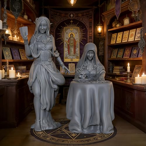 AUSPDICE Fortune Teller 25mm Scale Unpainted Resin DND Miniatures AS967 | Mystic Seer and Tarot Reader NPC Set, 1:64 Fantasy Figures for Dungeons and Dragons, TTRPG, Tabletop RPG and Dungeon Masters