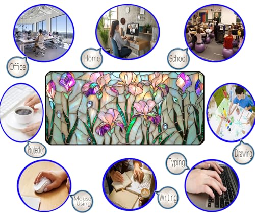 Colorful Flower Desk Mat Mouse Pad XXL, Plant Extended Large Game Mouse Pads, Desktop Mat Computer Laptop Keyboard Mat, Women's Desk Protector Mat,Desk Matt Office 31.5"X15.7" - color: Iris Flower