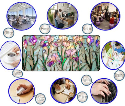 Colorful Flower Desk Mat Mouse Pad XXL, Plant Extended Large Game Mouse Pads, Desktop Mat Computer Laptop Keyboard Mat, Women's Desk Protector Mat,Desk Matt Office 31.5"X15.7" - color: Iris Flower