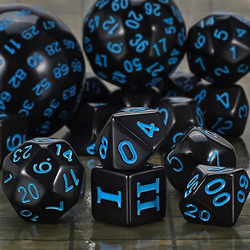 CiaraQ DND Polyhedral Dice Set (15pcs) D4-D100 Game Dice with Dice Bag | Acrylic Role Playing Dice for Dungeons and Dragons MTG Table Games (Black & Blue) - color: Black & Blue