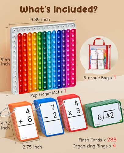 JoyCat 288 Math Flash Cards & Leanring Chart, 4 Operations, Ages 4-8 | Double-sided flash cards and chart with bag, support home practice, math centers and classroom review