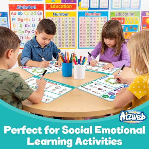 Aizweb Big Feelings Deck-12 Pack 9x12" Dry Erase Emotions Flash Cards with Coping Skills,Feelings Chart for Kids,Autism & ABA Tools,Calm Down Corner Supplies for Preschool Kindergarten Classroom - style: 12 Pack Feelings Boards