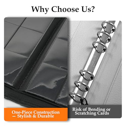 Card Binder 9 Pocket - Premium Card Collection Binder for 360 Cards, Durable Side-Loading Card Album with Zipper, Perfect for TCG, MTG, and Sports Cards, Black - color: Black