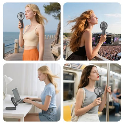 HandFan Upgraded 10,000 mAh Quiet Handheld Fan - 4.5 Inch Large Hand Held Fans Reahargeable, 180° Foldable Portable Fan [30 Working Hours] with Lanyard, Base for Disney/Travel/Concerts/Beach/Office - color: Clear‑Blade Black
