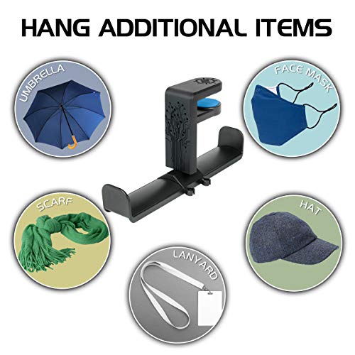 ENHANCE PC Gaming Dual Headphone Stand - Clip-On Desk Headphone Holder with Adjustable 360 Rotation, Under Desk Headset Holder, Universal Fit, & Double Cable Loops Organizer with Silicone Pads