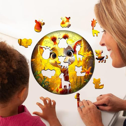 Wooden Puzzles for Kids Ages 4-6 - Giraffe Puzzle (11.4 x 11.4 in) - 50 Piece Puzzles for Kids - All Pieces Unique Shape - Gifts for Boys Girls Toddlers Ages 3-5 2-4 Year Old - color: Cute Giraffe