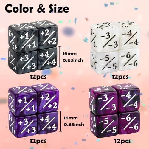 48 PCS Magic Counter Dice Plus 1 MTG Counters Dice Set Marble Life Buff Tokens D6 Dice Compatible with Magic The Gathering, TCG, Card Gaming Accessories, Purple - color: Purple