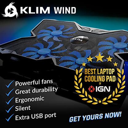 KLIM Wind Laptop Cooling Pad - More Than 500 000 Units Sold - New Version - The Most Powerful Rapid Action Cooling Fan - Laptop Stand with 4 Cooling Fans at 1200 RPM - USB Fan - PS5 PS4 - Blue - color: Blue