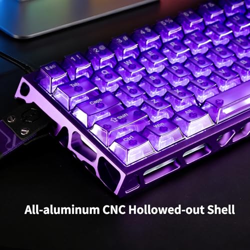 IROK MG63 64 Keys Wired Magnetic Switch Keyboard, 512KHZ All Keys Scan Rate, PCB Nano-Coating Waterproof, ARGB Light and Shadow Coexist 8KHZ/CNC Carved Aluminum Gaming Keyboard (Purple) - color: Purple