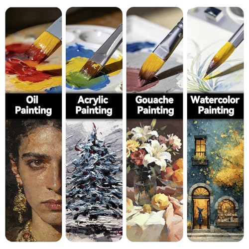 Transon 16 pcs Artist Paint Brush Set Versatile for Acrylic Painting Watercolor Painting Gouache Painting Black Color - color: Black