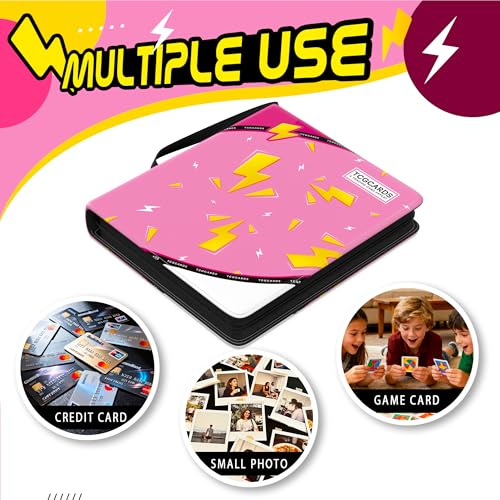 Trading Card Binder 9 Pocket,900 Pocket Card Collection Binder with 50 Removable Sleeves,PU Waterproof Top Card Book,3-Ring Zipper Collectible Trading Card Album for MTG/TCG/Card Holder Gift（Pink） - color: Pink, size: Large
