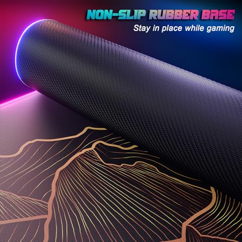 ITNRSIIET RGB Gaming Mouse Pad, Full Desk XL Extended Large Gaming Mousepad, 12 Lighting Modes 30% Thicker Big LED Desk Mat for Gamers, 32 x 12 inches, Sunrise Over Valley - color: Sunrise Over Valley