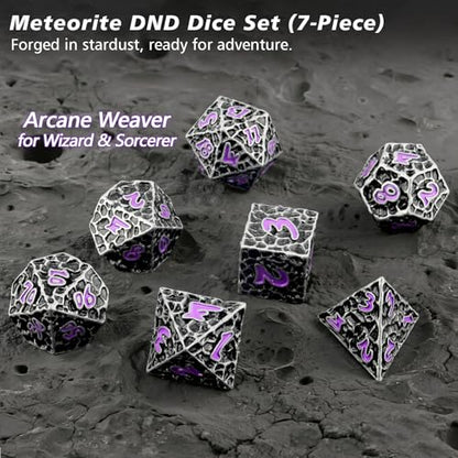 PJOY Metal Dice Set D&D for Dungeons and Dragons Dice with Case Meteorite Iron Purple 7PCS 16mm Role Playing Cool DND Gifts for Players DM Board Game Masters Wizards - color: Iron Purple