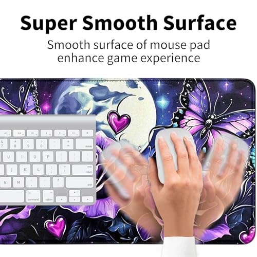 Purple Rose and Butterflies for MTG & TCG Playmat Mouse Pad,BFDHGQZC 24" x 14" Game Mat for MTG/RPG/CCG Trading Card Game Playmats Table Mat Perfect for Card Games Video Games Computer Office - color: Purple Rose and Butterflies