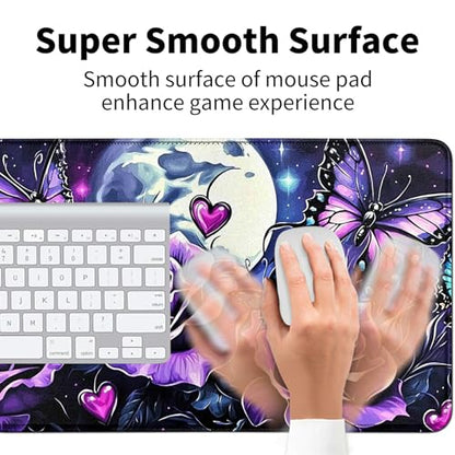 Purple Rose and Butterflies for MTG & TCG Playmat Mouse Pad,BFDHGQZC 24" x 14" Game Mat for MTG/RPG/CCG Trading Card Game Playmats Table Mat Perfect for Card Games Video Games Computer Office - color: Purple Rose and Butterflies