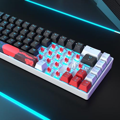 Protable 60% Percent Gaming Keyboard Mechanical, Mini Compact Ice-Blue LED Backlit 68 Keys Wired Office Keyboard with Red Switch for Mac/Win/PS4/PS5(68Black/red Switch) - color: 68Black/red Switch