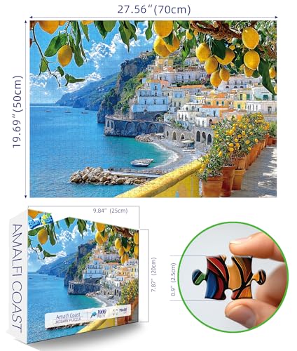 MINIWAN 1000 Piece Amalfi Coast Jigsaw Puzzle for Adults | Rustic Style Mediterranean Coastal Landscape, Premium Quality, 27.5 x 19.7 Inches - color: Amalfi Coast