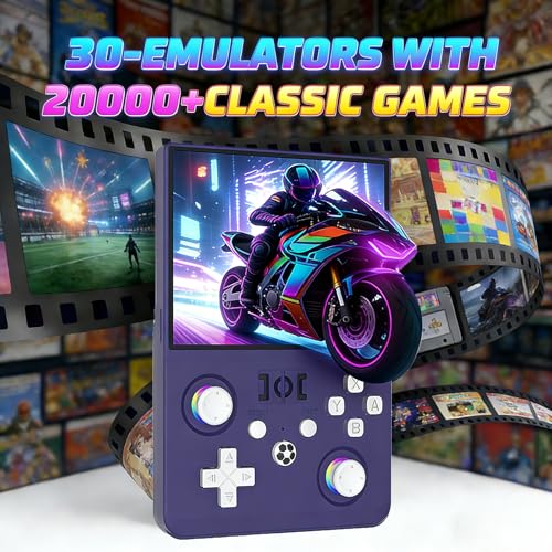 R36MAX 2 Retro Handheld Game Console, 4.5 Inch IPS HD Screen Portable Retro Game Console, 1.5GHz CPU Support 30+ Emulator Console Video Game Console, 4000mAh (Purple) - color: Purple
