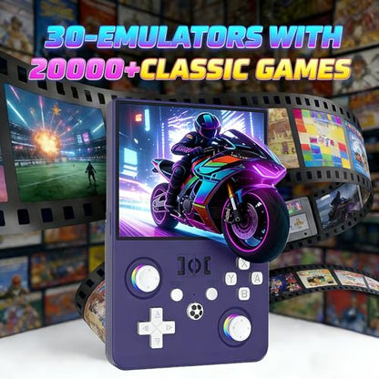 R36MAX 2 Retro Handheld Game Console, 4.5 Inch IPS HD Screen Portable Retro Game Console, 1.5GHz CPU Support 30+ Emulator Console Video Game Console, 4000mAh (Purple) - color: Purple
