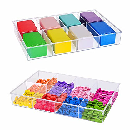 2 Pack Fixed 8 Grids Clear Plastic Organizer Sorting Tray and Transparent Storage Divider Box Container Case for Hardware, Craft, Sewing Kit, Office Supplies, Small Parts - size: Fixed 8 Grids