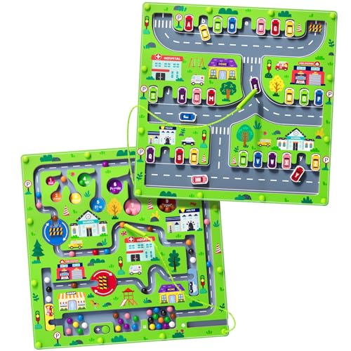 rifamee 2 in 1 Magnetic Color and Number Maze Magnet Alphabet Counting Double Sided Board Wood Puzzle Fine Motor Skills Montessori Preschool Toys Gifts for Boys and Girls 3-5 Age (Big Car, One Size) - color: Big Car