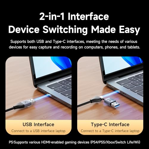 1080P 60fps Video Capture Card with 100W PD 6FT Cable | USB-A/C dual connectors for low-latency live streaming & gaming on Meta Quest 3, Switch, PS5 - size: HDMI USB 3.0 60Hz